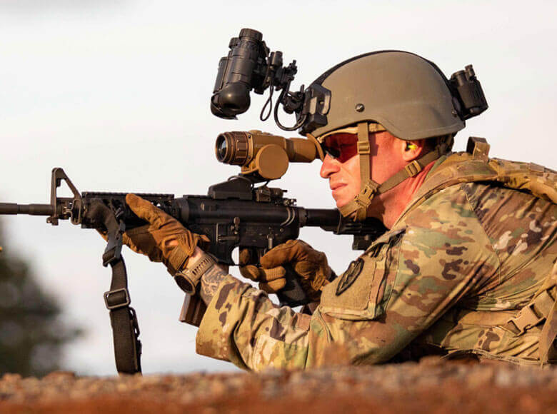 Soldier using FWS weapon sight