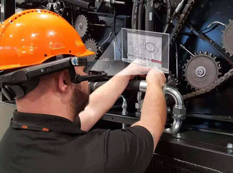 Field worker wearing headset with remote expert