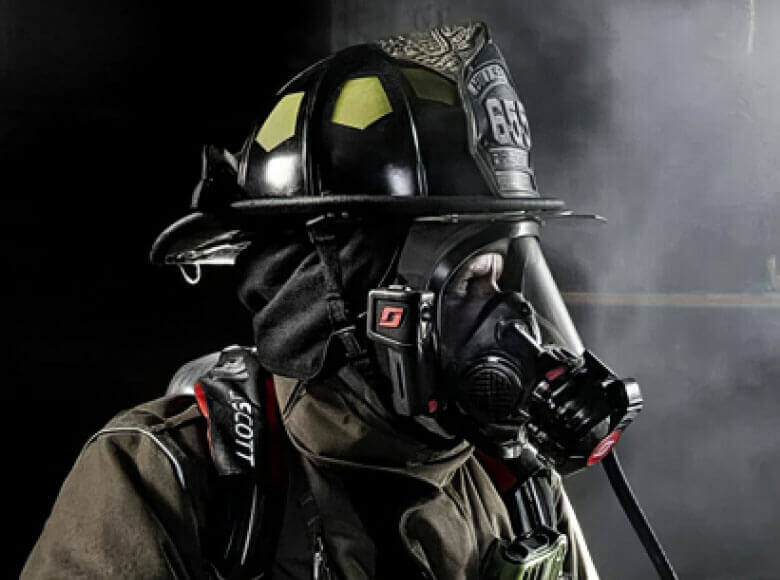 firefighter in thermal helmet
