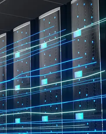 Concept of server racks communicating to each other via light